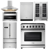 Thor Kitchen Appliance Package - 36 in. Natural Gas Range, Range Hood, Microwave Drawer, Refrigerator, Dishwasher, Wine Cooler, AP-LRG3601U-8