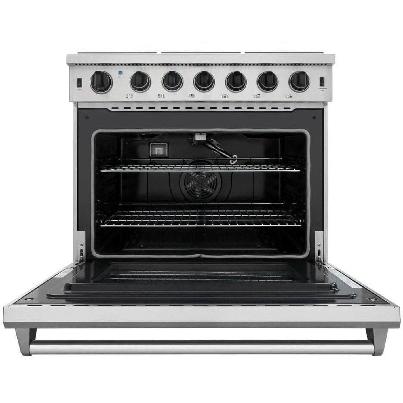 Thor Kitchen Appliance Package - 36 in. Natural Gas Range, Range Hood, Microwave Drawer, Refrigerator, Dishwasher, Wine Cooler, AP-LRG3601U-8