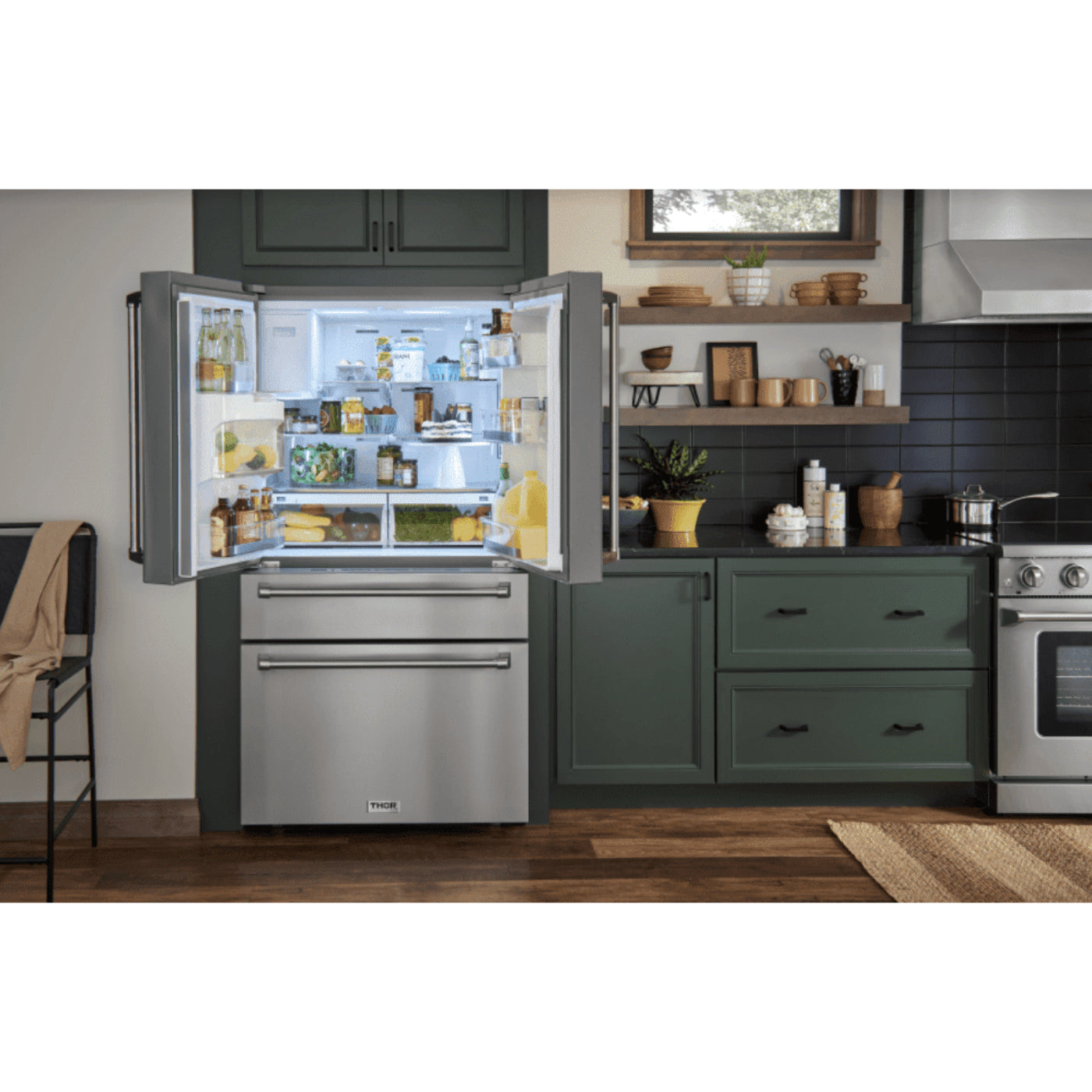 Thor Kitchen Appliance Package - 48 in. Gas Range, Dishwasher, Refrigerator with Water and Ice Dispenser, Microwave Drawer, AP-LRG4807U-12