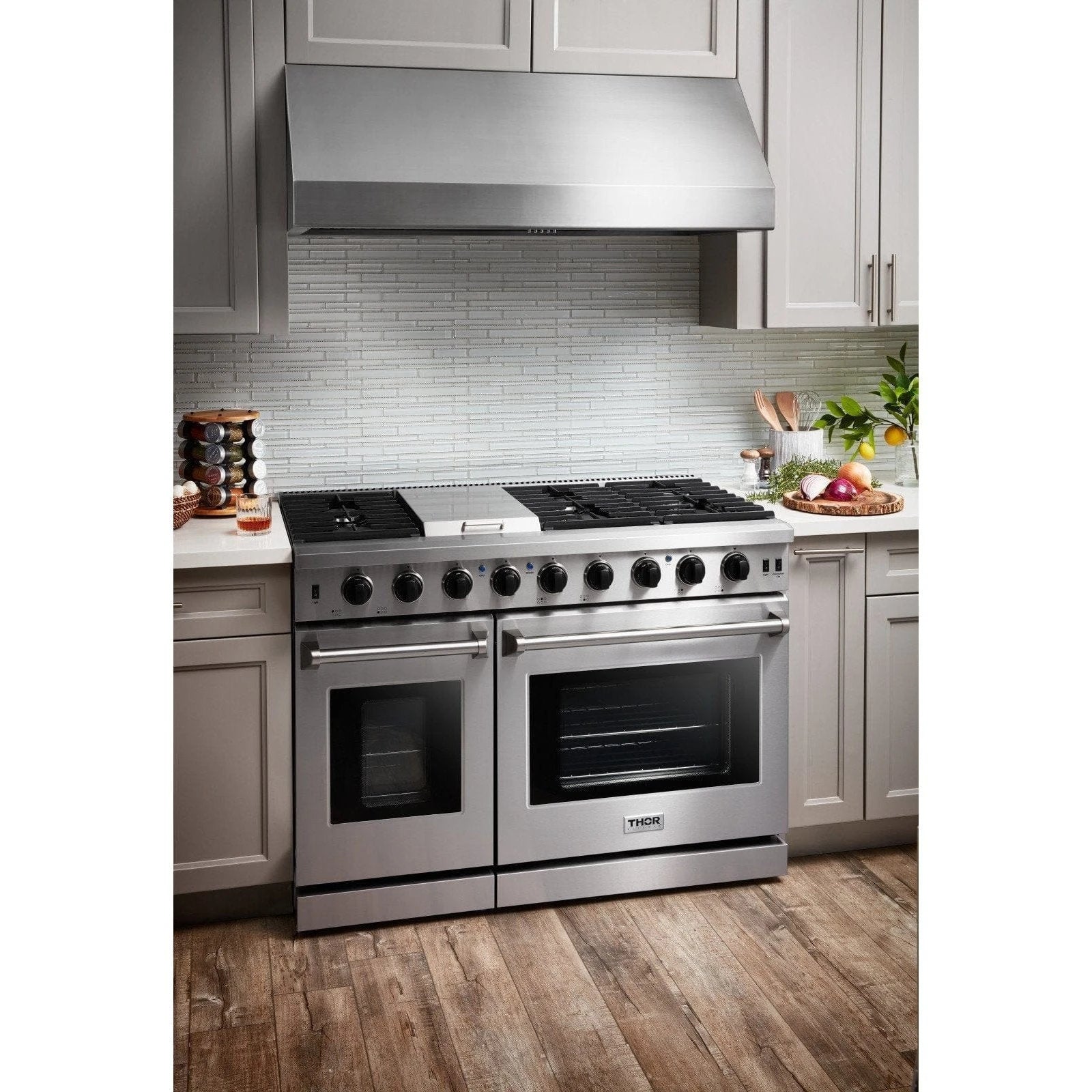 Thor Appliance Package - 48 In. Gas Range, Range Hood, Refrigerator, Dishwasher & Wine Cooler, AP-LRG4087U-4