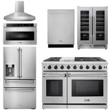 Thor Kitchen Appliance Package - 48 in. Gas Range, Range Hood, Refrigerator with Water and Ice Dispenser, Dishwasher, Wine Cooler, Microwave, AP-LRG4807U-W-10