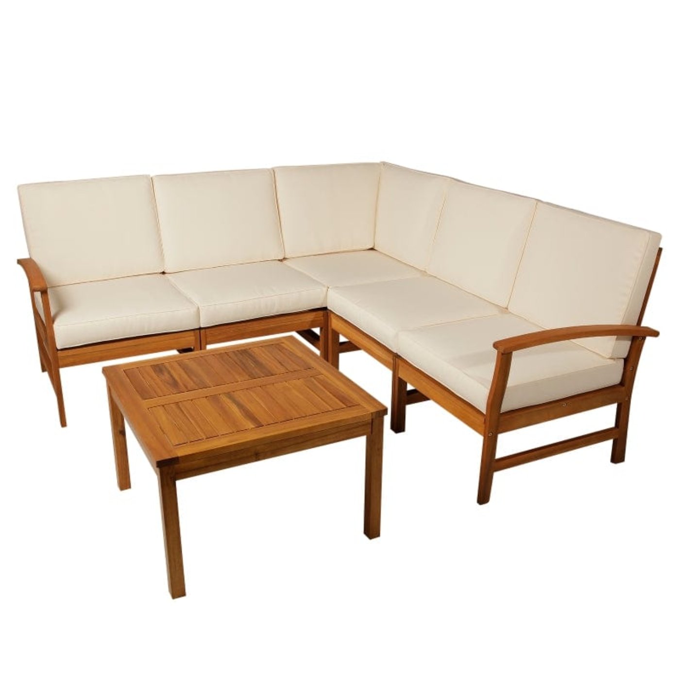 Outsunny 6 Piece Acacia Wood L Shaped Sectional Patio Sofa Furniture Set - 84B-337