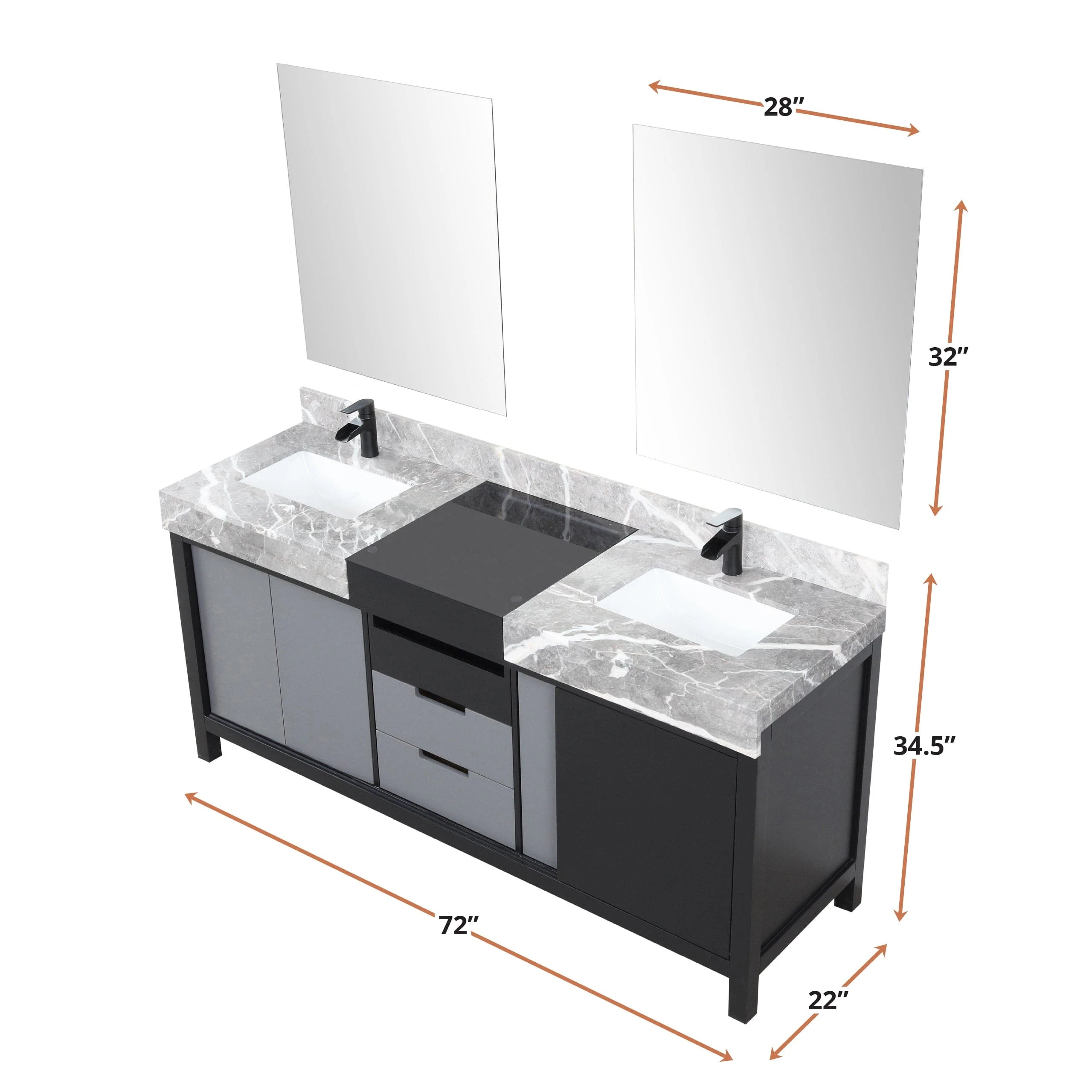 Zilara 72 Black and Grey Double Vanity - Backyard Provider