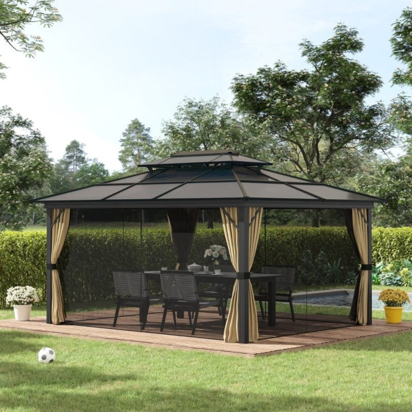 Outsunny 11x15 Hardtop Gazebo with Aluminum Frame, Polycarbonate Gazebo Canopy - 84C-268